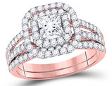 1.50 Carat (Color G-H, I1) Princess Cut Diamond Engagement Ring Bridal Wedding Set in 14K Rose Pink Gold